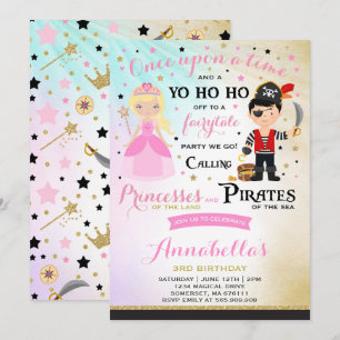 Princess and Pirate Birthday Invitation Kaart