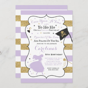 Princess and Pirate Birthday Invitation Kaart