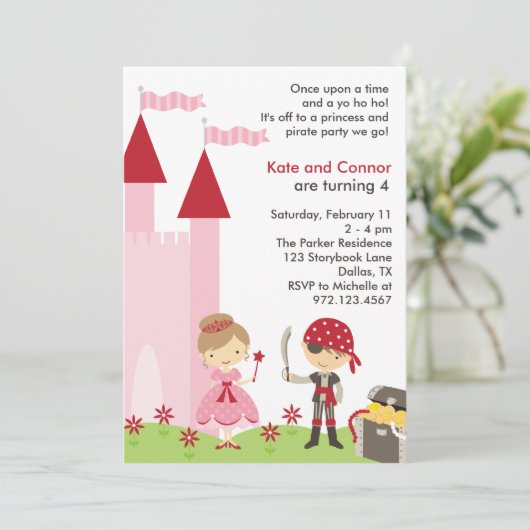 Princess and Pirate Invitation Kaart (Staand voorkant)
