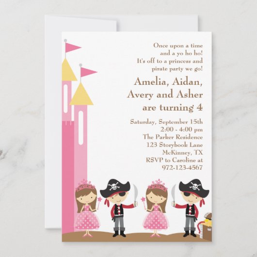 Princess and Pirate Invitation Kaart (Voorkant)