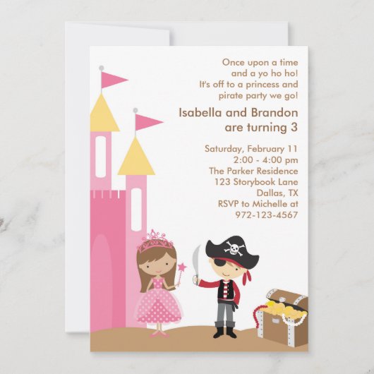 Princess and Pirate Invitation Kaart (Voorkant)