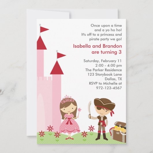 Princess and Pirate Invitation Kaart (Voorkant)