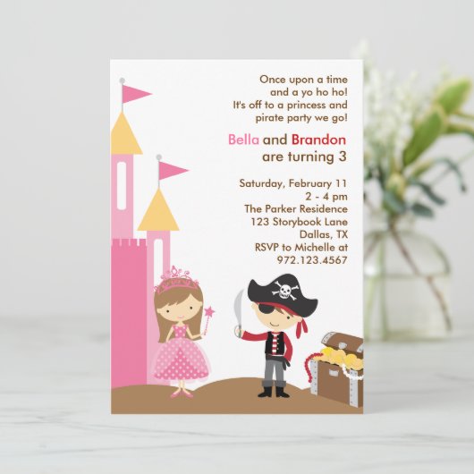 Princess and Pirate Invitation Kaart (Staand voorkant)