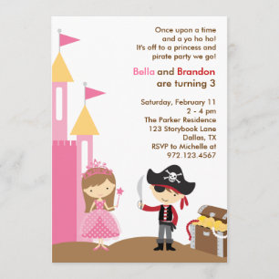 Princess and Pirate Invitation Kaart