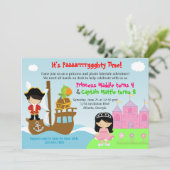 Princess and Pirate Twins Joint Birthday Party Kaart (Staand voorkant)