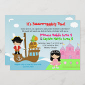 Princess and Pirate Twins Joint Birthday Party Kaart (Voorkant / Achterkant)