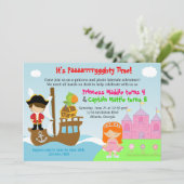 Princess and Pirate Twins Joint Birthday Party Kaart (Staand voorkant)