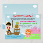 Princess and Pirate Twins Joint Birthday Party Kaart (Voorkant / Achterkant)