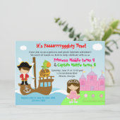 Princess and Pirate Twins Joint Birthday Party Kaart (Staand voorkant)