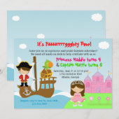 Princess and Pirate Twins Joint Birthday Party Kaart (Voorkant / Achterkant)