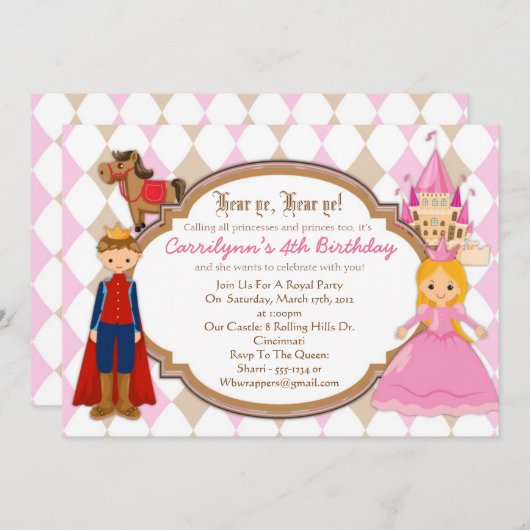 Princess and Prince - Birthday Party Kaart (Voorkant / Achterkant)