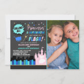 Princess and Superheld Birthday Invitation Kaart (Voorkant)
