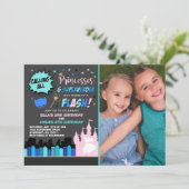 Princess and Superheld Birthday Invitation Kaart (Staand voorkant)