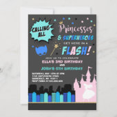 Princess and Superheld Birthday Invitation Kaart (Voorkant)