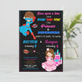 Princess and Superheldino's verjaardagsuitnodiging Kaart (Staand voorkant)