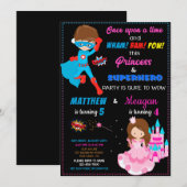 Princess and Superheldino's verjaardagsuitnodiging Kaart (Voorkant / Achterkant)