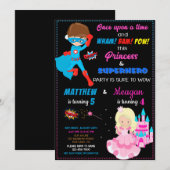 Princess and Superheldino's verjaardagsuitnodiging Kaart (Voorkant / Achterkant)