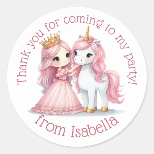 Princess and Unicorn Floral Waterverf Sticker (Voorkant)