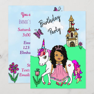 Princess and Unicorn Girl's Birthday Party Kaart