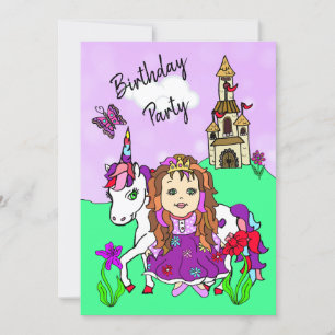 Princess and Unicorn Girl's Birthday Party Kaart