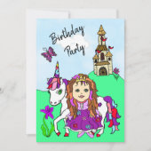 Princess and Unicorn Girl's Birthday Party Kaart (Voorkant)