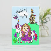 Princess and Unicorn Girl's Birthday Party Kaart (Staand voorkant)