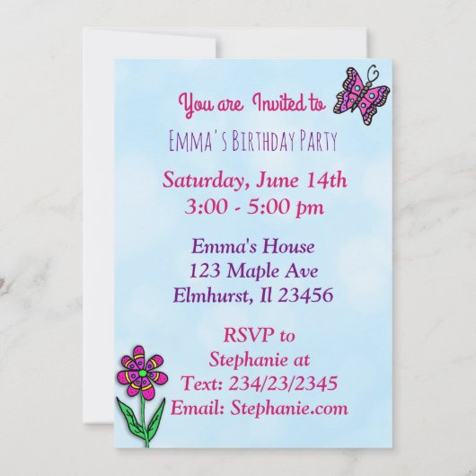 Princess and Unicorn Girl's Birthday Party Kaart (Achterkant)