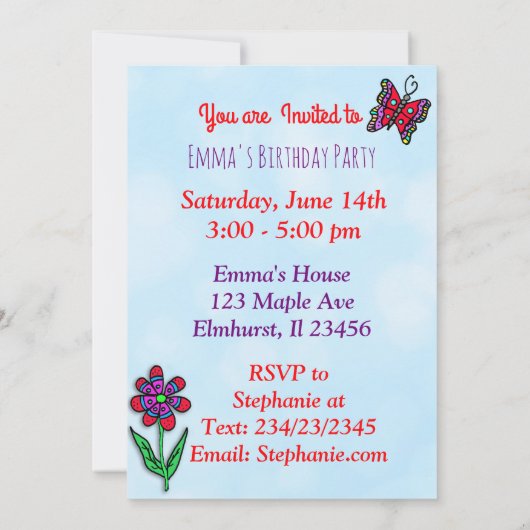 Princess and Unicorn Girl's Birthday Party Kaart (Achterkant)