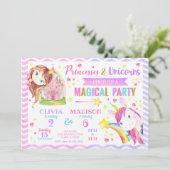 Princess and Unicorn Joint Birthday Invitation Kaart (Staand voorkant)