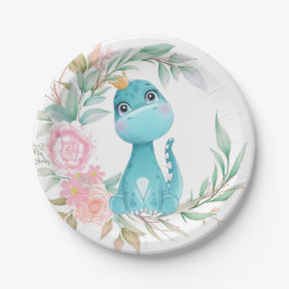 Princess Aqua Dinosaur Pink Peony Baby shower Papieren Bordje