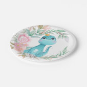 Princess Aqua Dinosaur Pink Peony Baby shower Papieren Bordje (Gekanteld)