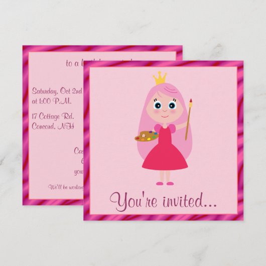 Princess Arts and Crafts Birthday Party Kaart (Voorkant / Achterkant)