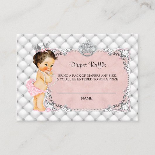 Princess Baby Diamonds Pearls Diaper Raffle Ticket Informatiekaartje (Voorkant)