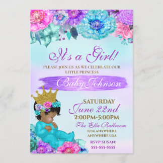 Princess Baby elegant Paars blauwgroen baby shower Kaart