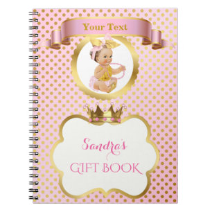 Princess Baby Girl Big Bow Pink Gold Gift Guest Notitieboek