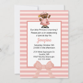 Princess Baby Girl First Birthday Invitation Kaart