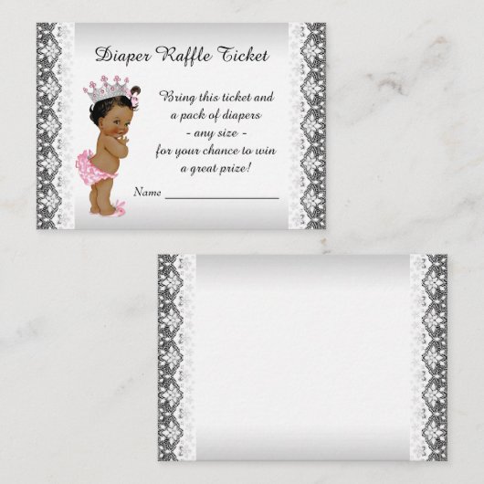 Princess Baby Girl Luier Raffle Ticket Informatiekaartje (Voorkant / Achterkant)