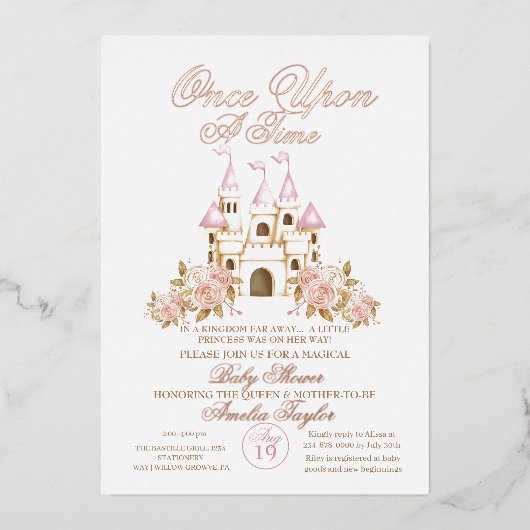 Princess Baby Meisje Douche Folie Uitnodiging (Voorkant)