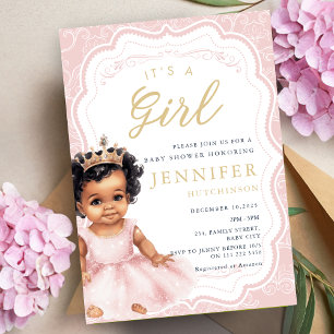 Princess Baby shower Afro-Amerikaans meisje Kaart