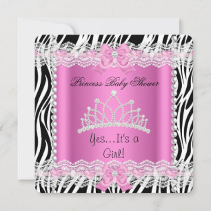 Princess Baby shower Baby Girl Pink Zebra 2 Kaart