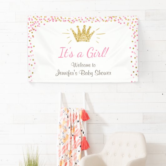 Princess Baby shower banner Royal Pink Gold Girl (Insitu)