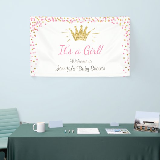 Princess Baby shower banner Royal Pink Gold Girl (Beurs)