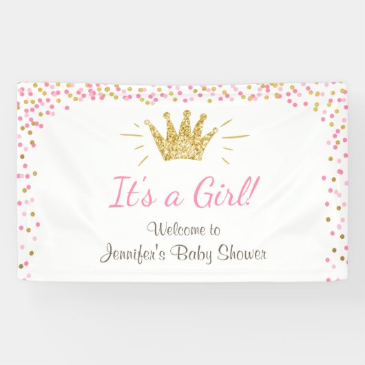 Princess Baby shower banner Royal Pink Gold Girl (Horizontaal)