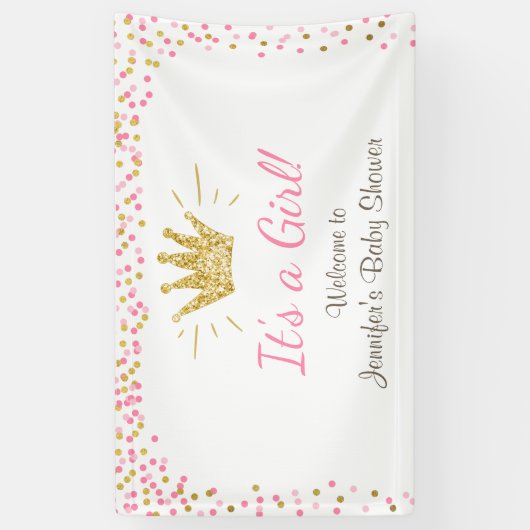 Princess Baby shower banner Royal Pink Gold Girl (Verticaal)