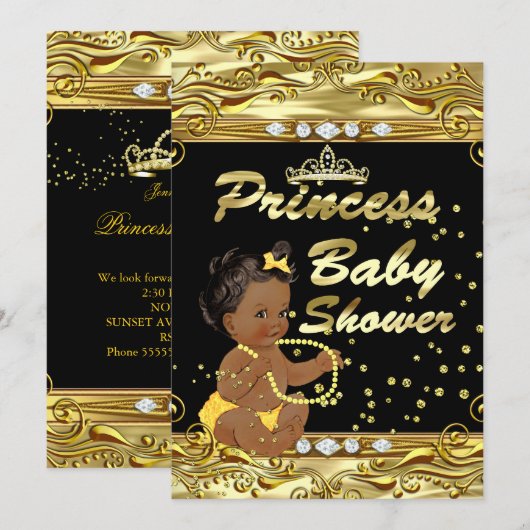 Princess Baby shower Black Gold Sprinkle Ethnic Kaart (Voorkant / Achterkant)