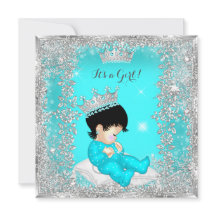 Princess Baby shower Blauwgroen Blue Silver Brunet