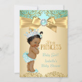 Princess Baby shower Blauwgroen Gold Damask Etnic Kaart (Voorkant)