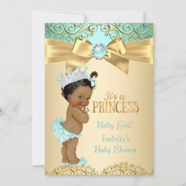 Princess Baby shower Blauwgroen Gold Damask Etnic Kaart