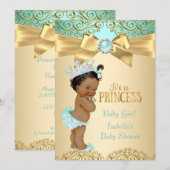 Princess Baby shower Blauwgroen Gold Damask Etnic Kaart (Voorkant / Achterkant)