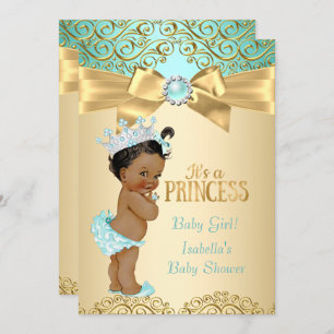 Princess Baby shower Blauwgroen Gold Damask Etnic Kaart